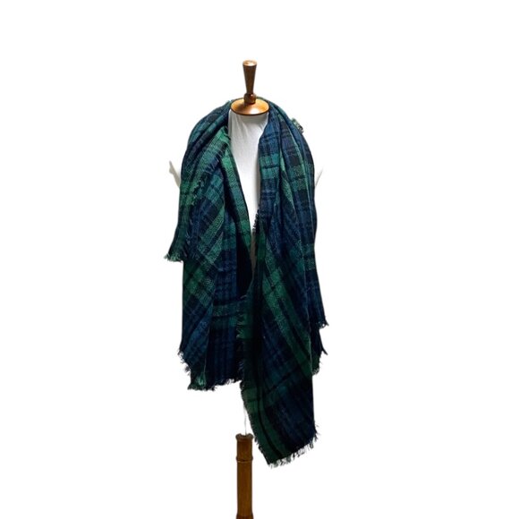 ModCloth Tartan Plaid Blanket Scarf Green One Size - Picture 8 of 14